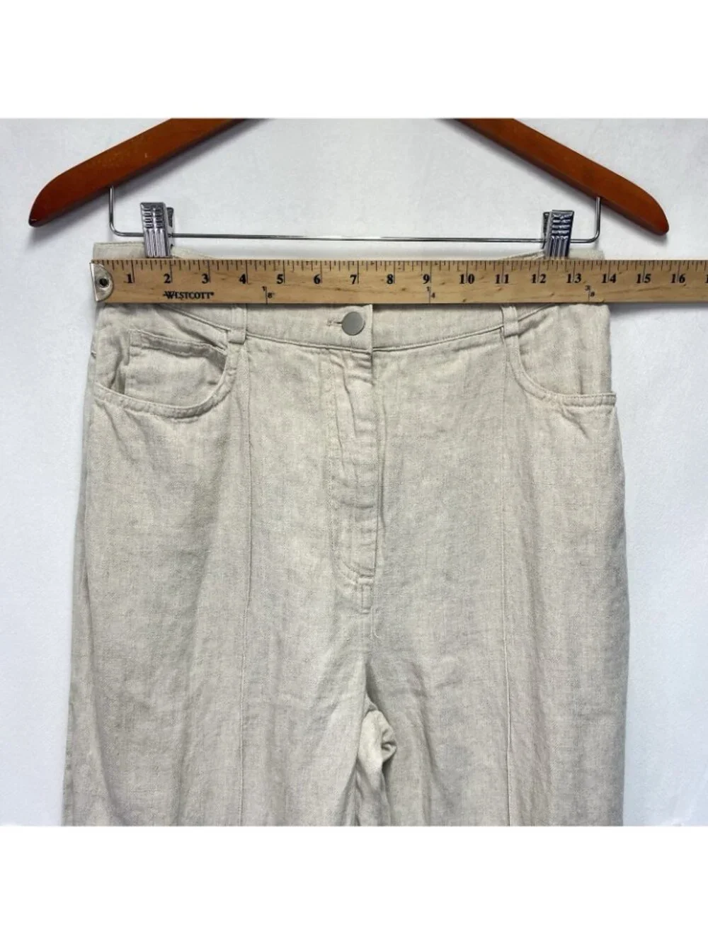 H&M Linen Blend High-Waited Wide Leg Trouser Pants Women Size 4 Light Beige